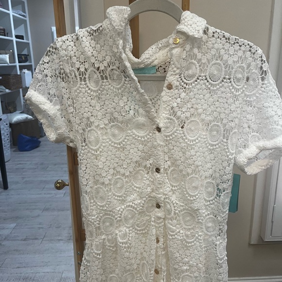 APRIL CREAM LACE MIDI BUTTON-DOWN SHIRT DRESS NWT!!!! Small - Picture 7 of 11